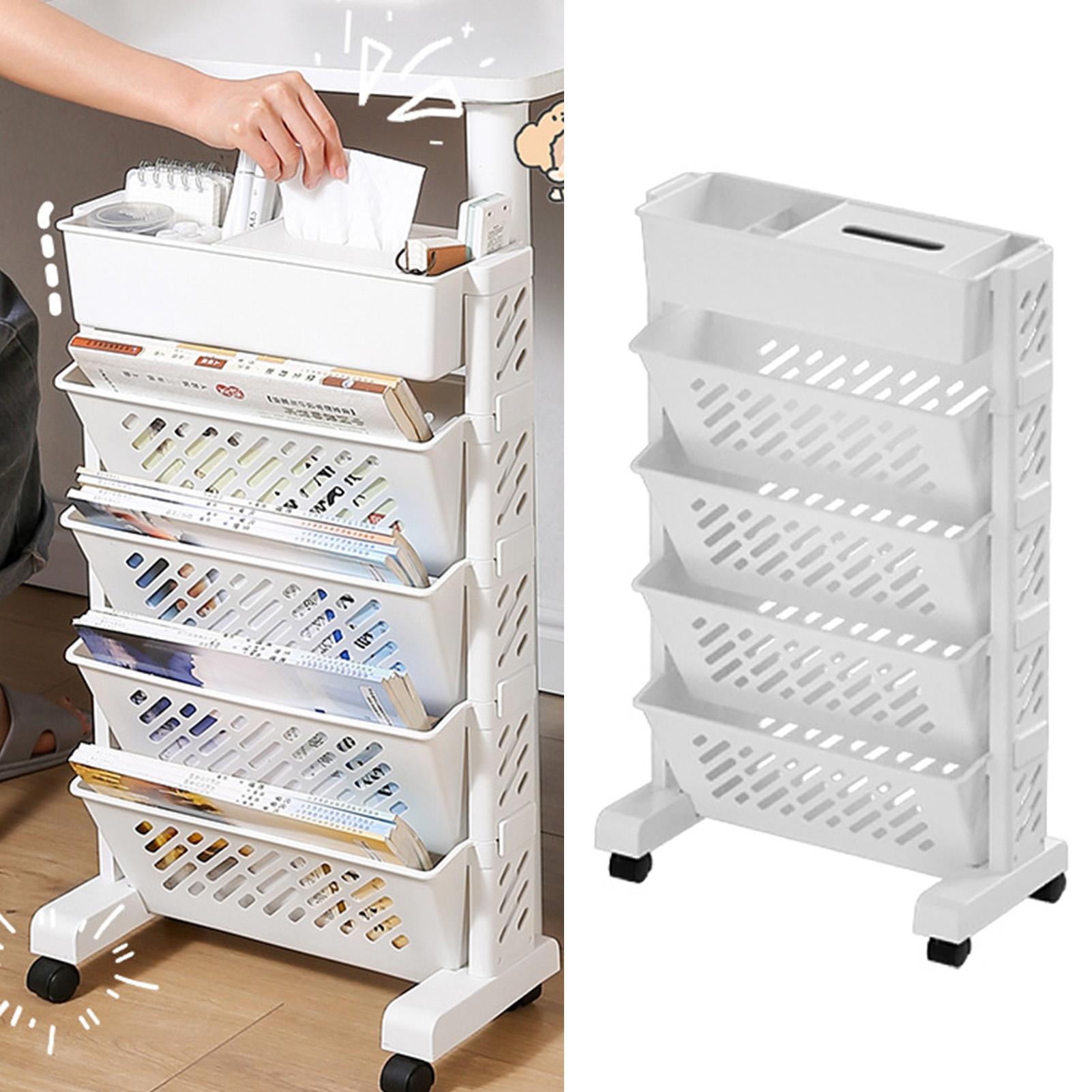 Movable Bookshelf Large Capaci - Magazine Holder Rack recension och pris
